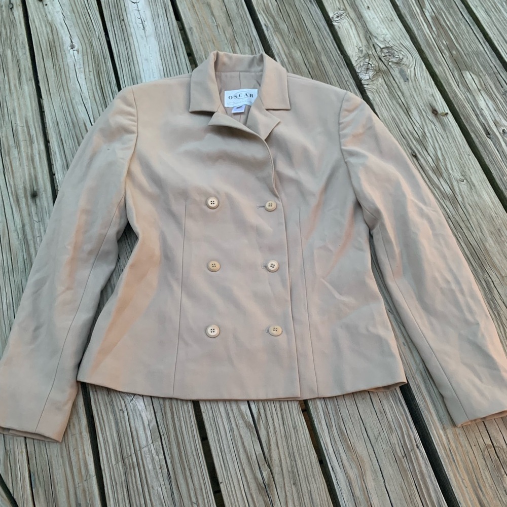 vintage oscar de LW renta tan blazer jacket double breasted size 6 read